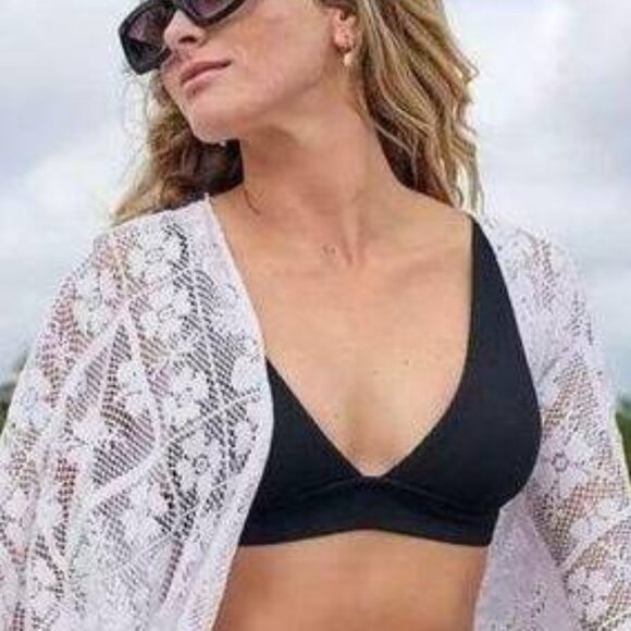 Aerie Tie Longline Triangle Bikini Top Black M - Picture 4 of 10